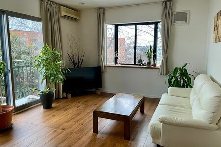 リビングルームは床に置くものが少ないと掃除がしやすい。テレビ台は入れるものがなくなったため撤去した