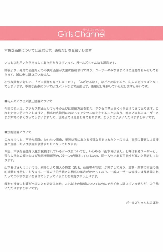『ガールズちゃんねる』に“山下おばさん”に対する措置が