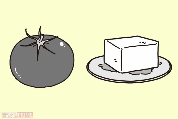 ポイント食材：トマト・豆腐　イラスト／二階堂ちはる