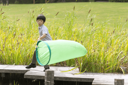 9歳になる直前の悠仁さまは赤坂御用地で大きな虫捕り網を使ってトンボを捕獲（2015年8月）※写真／宮内庁提供
