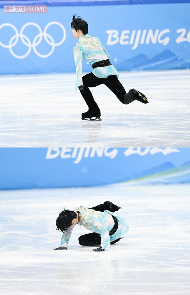 壮大な『天と地と』の音楽とともに、4回転アクセルに挑んだ羽生。転倒になるも手応えはよく「僕なりの4回転半はできた」という（JMPA代表撮影）