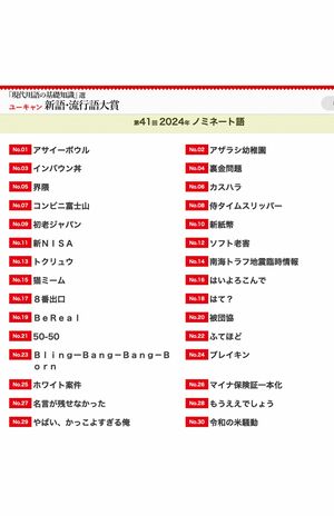 野球用語は少なめ、『ユーキャン新語・流行語大賞』にノミネートされた30語（公式HPより）
