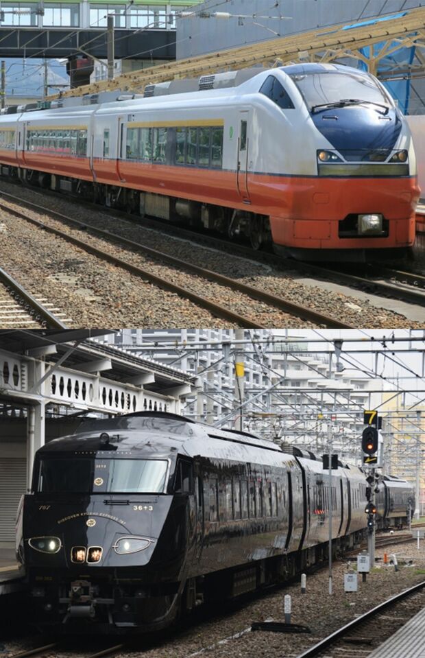 （上）新青森駅から青森駅間の特急料金がかからない「特急つがる」（下）宮崎空港駅から宮崎駅間の特急料金がかからない「特急にちりん」（写真ACより）