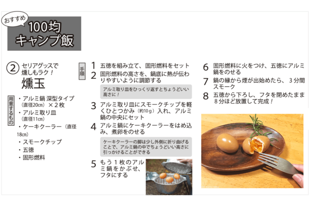 セリアグッズで作る、燻玉（レシピ出典：CAMP HACK https://camphack.nap-camp.com/）