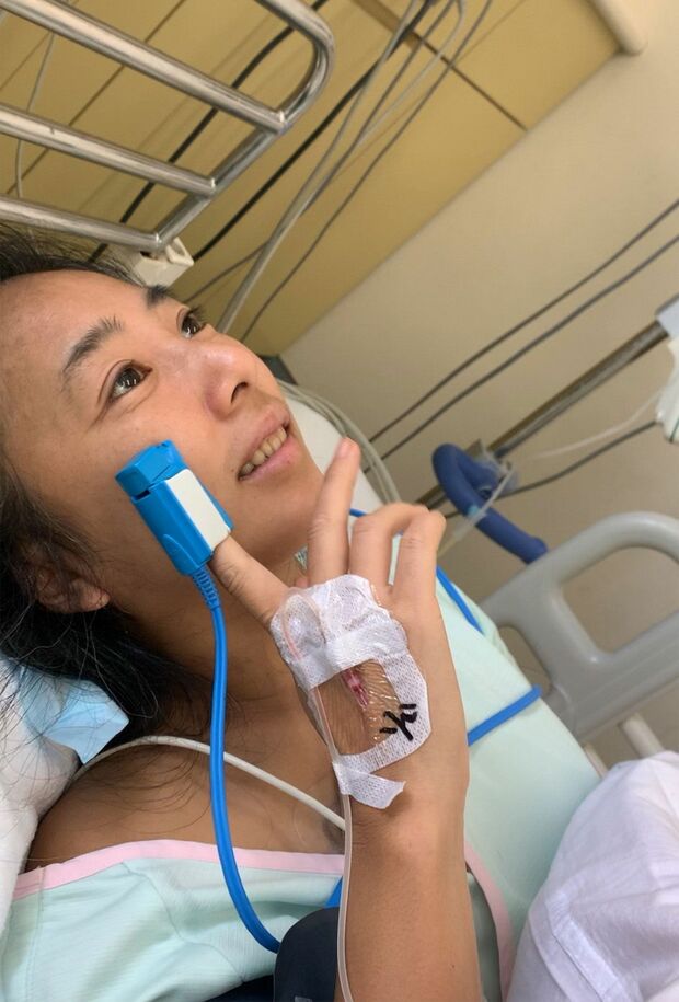 入院中の松永知子さん（本人提供）