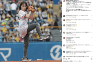 始球式時の石川佳純（本人Instagramより）