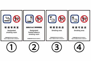 改正健康増進法施行にともない、使われるようになった飲食店の喫煙関連の標識