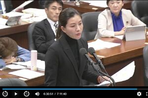 質問者の左後ろに映る法務委員会審議中の立憲民主党・鎌田さゆり議員（「衆議院インターネット審議中継」より）