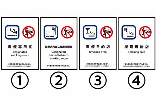 改正健康増進法施行にともない、使われるようになった飲食店の喫煙関連の標識