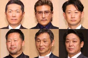 左上から時計回りに、福岡ソフトバンクホークスの小久保裕紀監督、北海道日本ハムファイターズの新庄剛志監督、オリックス・バファローズの岸田護監督、千葉ロッテマリーンズのサブロー監督、埼玉西武ライオンズの西口文也監督、東北楽天ゴールデンイーグルスの三木肇監督