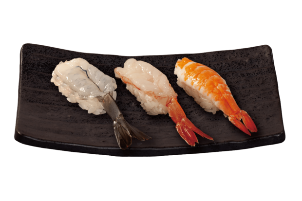 すし松：エビの3貫盛り 583円