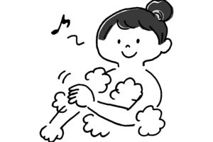 肌は素手でなでるように優しく洗う(イラスト/伊藤和人)