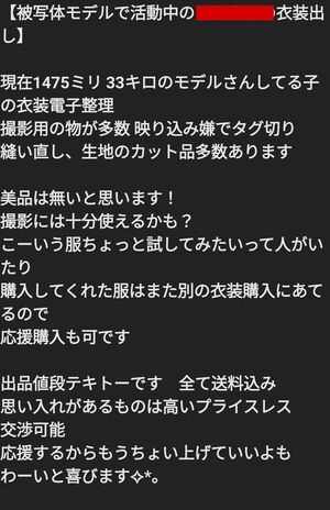 メルカリに出品された衣装の紹介文にも批判が
