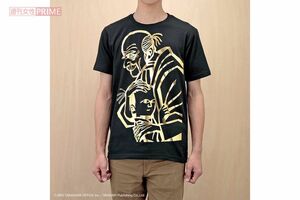 黒のボディに箔プリが施されていて華やかな１枚。切り絵の風合いが活かされているデザイン