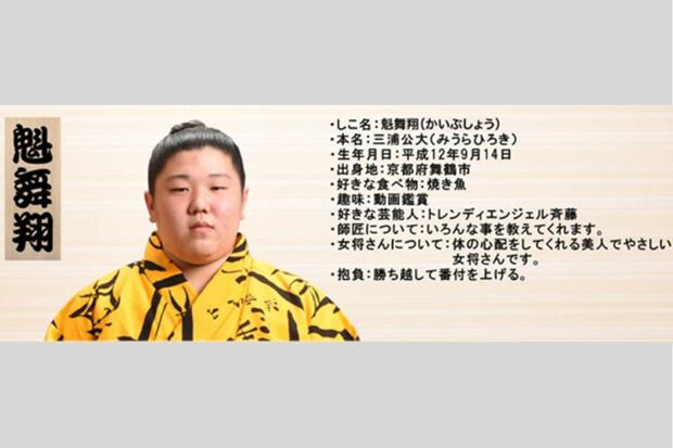 三浦公大容疑者（元魁舞翔、相撲部屋のホームページ）