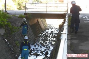 遺体発見現場の周辺を警察が捜索していた