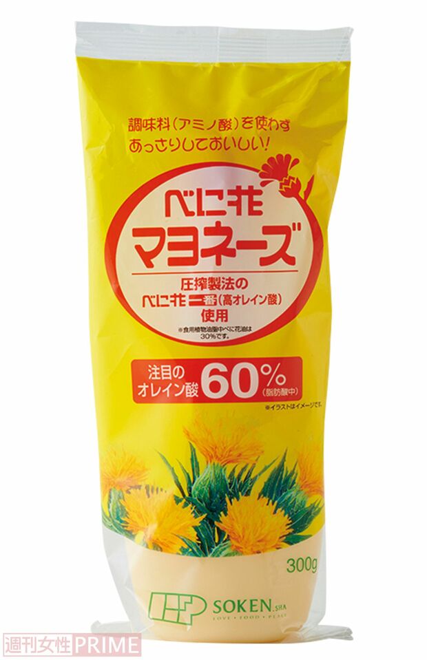 【市販マヨネーズ第4位】べに花マヨネーズ創健社／300g入り398円（100gあたり132円）　撮影／山田智絵　※画像をクリックするとAmazonの商品ページにジャンプします。