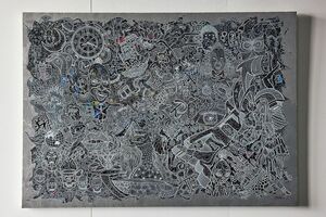 巨大細密画（FS2020　新作）今回の作品展で初お目見えする新作の1点。2273×1620ミリの巨大なキャンバスに描かれた細密画　（C）FEESTYLE 2020 SATOSHI OHNO EXHIBITION