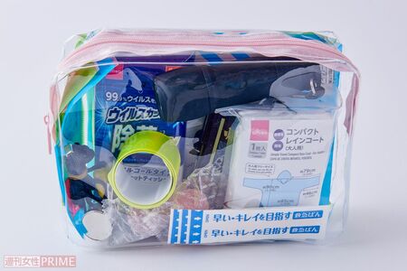 透明で中身がひと目でわかるポーチで作るのもおすすめ。ポーチも100均で購入できる 撮影/山田智絵
