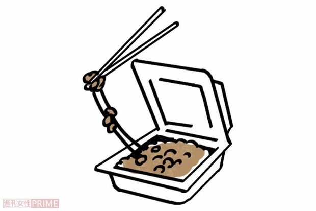 中村先生が注目する若返りホルモンを増やす食材「納豆」（イラスト／赤松かおり）