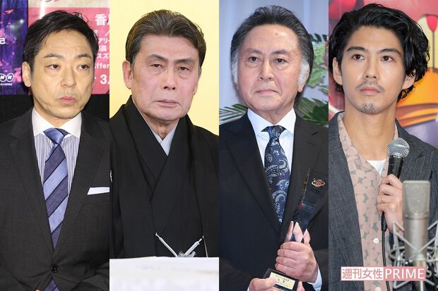 左から、暁星中学高等学校OBの香川照之さん、松本白鸚さん、北大路欣也さん、賀来賢人さん