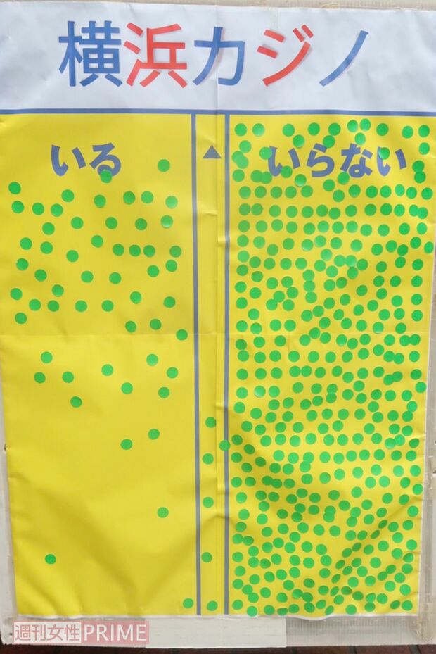 「横浜にカジノってどうなの？」のシール投票の結果（同団体提供）