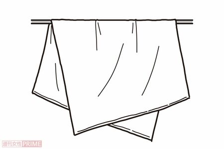 アイテム別干し方のコツ「シーツ→斜め干し」(イラスト/二階堂ちはる)