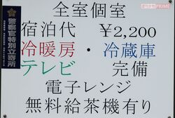 山谷の宿の値段はほぼ一律で3畳弱の部屋に1泊素泊まりで2200円。風呂、トイレ、台所は共同
