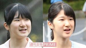 4月(左)に比べると8月(右)の愛子さまのあごのラインは、かなりシャープになっている