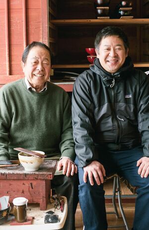 土直漆器会長の土田直さんと、社長の土田直東さん 撮影/Rui Izuchi