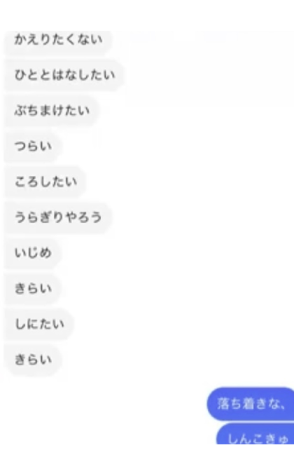 南容疑者が事件前日から当日にわたって知人に送ったメッセージの一部。このような羅列が1000通にわたり続いたという