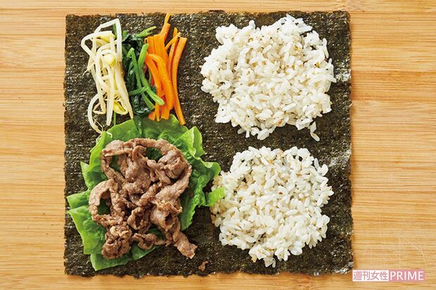 牛こまと3色ナムルのビビンパ風