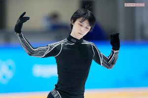 2月15日、公式練習に参加した羽生結弦。途中『オペラ座の怪人』の音楽をかける場面も(JMPA代表撮影・2022年北京五輪)