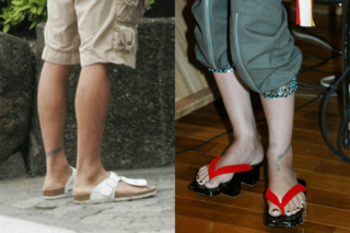 木村拓哉の足元（左）と、工藤静香の足元には同じ蛇のタトゥーが彫られて