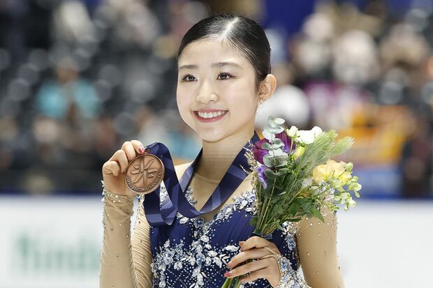 2025年全日本選手権の千葉百音。女子で3位に輝き、五輪への切符を手に（写真：共同通信社）