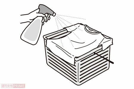 すぐ洗濯しないときは布用除菌スプレーを(イラスト/二階堂ちはる)