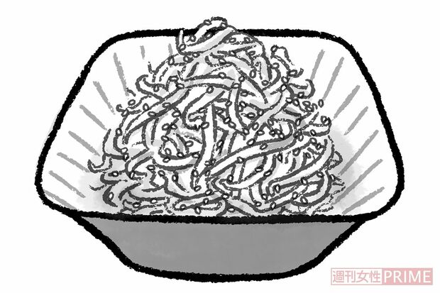 ごまをふりかけると香ばしさで食欲アップ！（イラスト／やまだやすこ）