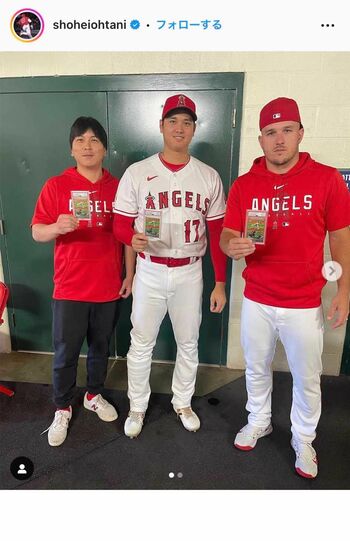 左から水原一平氏、大谷翔平、マイク・トラウト(大谷のインスタグラムより)