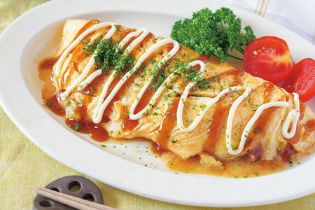 焼き鳥とチーズのお好みオムレツ