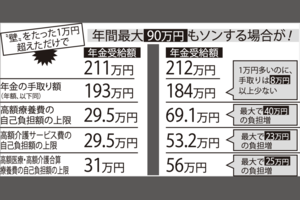 ※上記は横浜市で、夫婦ともに70歳～74歳、前年所得は公的年金のみで妻の年金が80万円超120万円以下の場合。※「年金の手取り額」は、配偶者の介護保険料も控除した額。