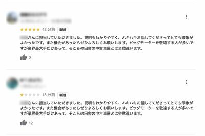 ビッグモーター秋田店への“コピペ”レビュー（ツイッターより）