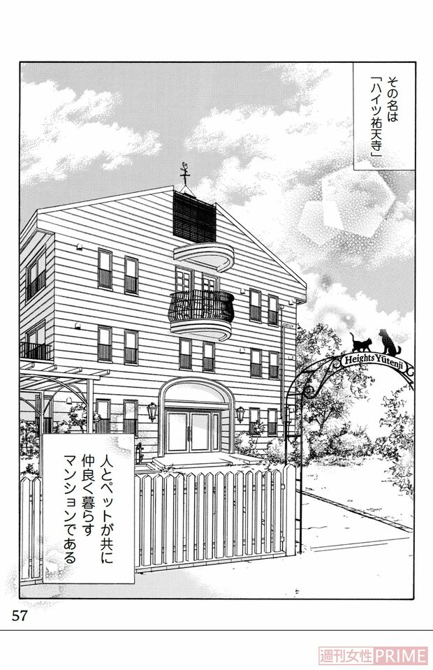 『ペット共生型マンション物語　ハイツ祐天寺へようこそ』（漫画 柏屋コッコ／原作 小林のえ）57ページより