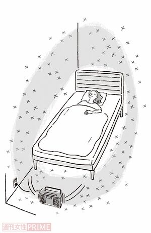 「寝るとき音響療法」(イラスト/秋葉あきこ)