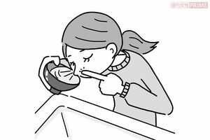 帰宅後は「鼻うがい」で花粉をオフ　イラスト／ますみかん