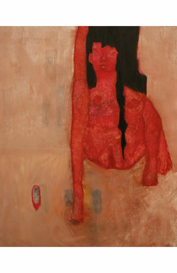 タイトルは『agirl』。裸の女性が座って膝を立てている構図か（伊藤容疑者がHPに掲出する作品集より）