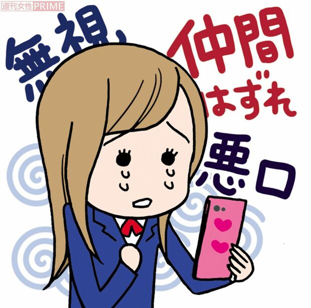 今どきのいじめはSNSで　イラスト/上田惣子