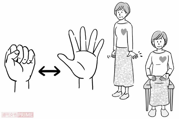 血流アップ！1分間のニギニギで血管若返り（イラスト／上田英津子）