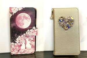 開運スマホケースのオススメ柄【うさぎ・桜】（左）、【ハート】（右）