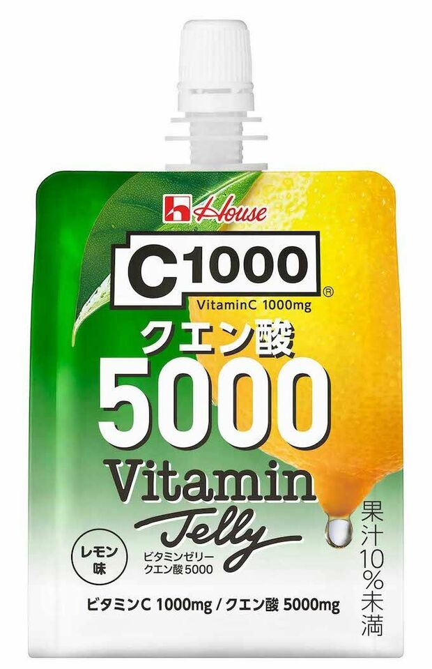 『C1000ビタミンゼリークエン酸5000』クエン酸を5000mgも配合したC1000シリーズのゼリー飲料(機能性表示食品)。強い酸味が特徴的で運動後やリフレッシュしたいときにもぴったり。180g・210円/ハウスウェルネスフーズ