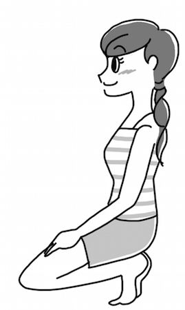 【準備2】尻のくぼみ（骨盤底筋）をかかとにのせるイメージで、尻を下ろしていく。そのままゆっくりと足首と足の指に体重をのせて、関節をしっかり伸ばす。